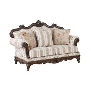 Nayla 69 in. Walnut Floral Fabric 2-Seater Loveseat with 3-Pillows