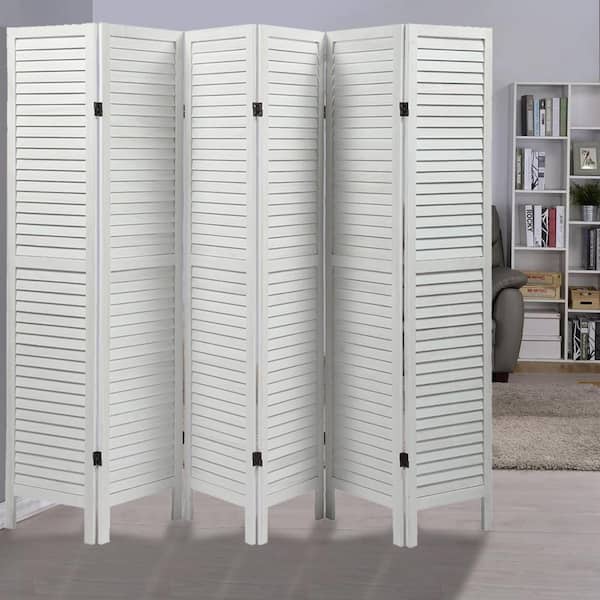 Tidoin 6-Panel White Wood Rectangular Panel Room Partition