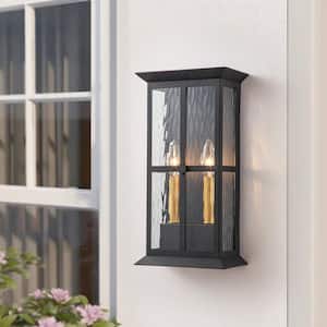 Perth 2-Light Black Outdoor Wall Light Modern Wall Sconce Lantern with No Bulbs Included
