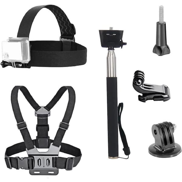 OBJLGEV 3-in-1 Action Cam Bundle: Head/Chest Mount Plus Selfie Stick