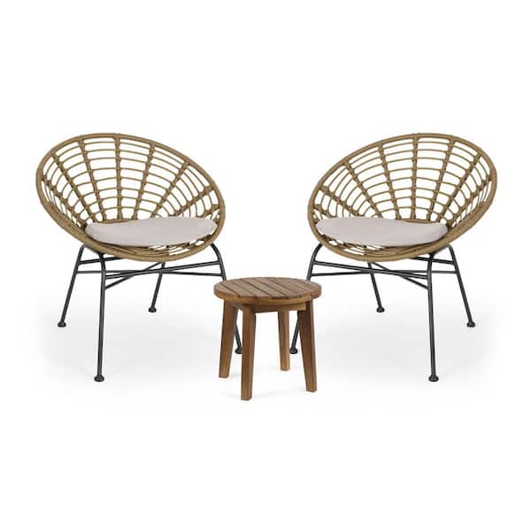 Noble House Julian Light Brown 3-Piece Metal Outdoor Patio Conversation Seating Set with Beige Cushions