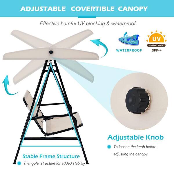 AECOJOY 2-Seat Porch Swing Chair With Stand & Removable Cushion – Beige