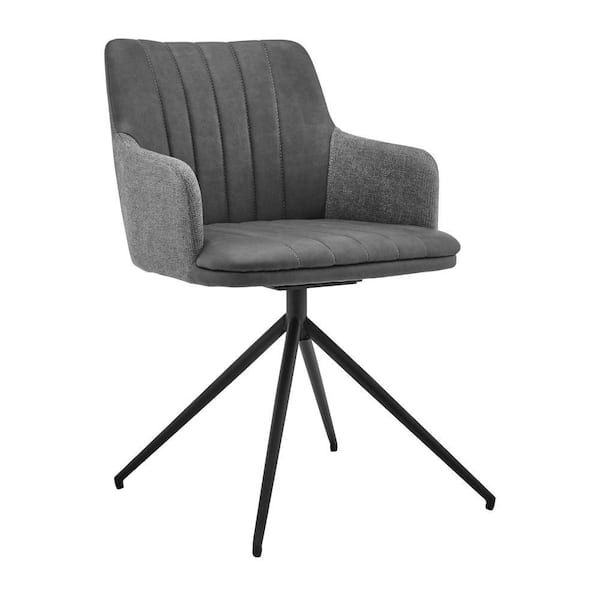 Benjara Gray Faux Leather and Fabric Metal Swivel Dining Room Chairs (Set of 2)