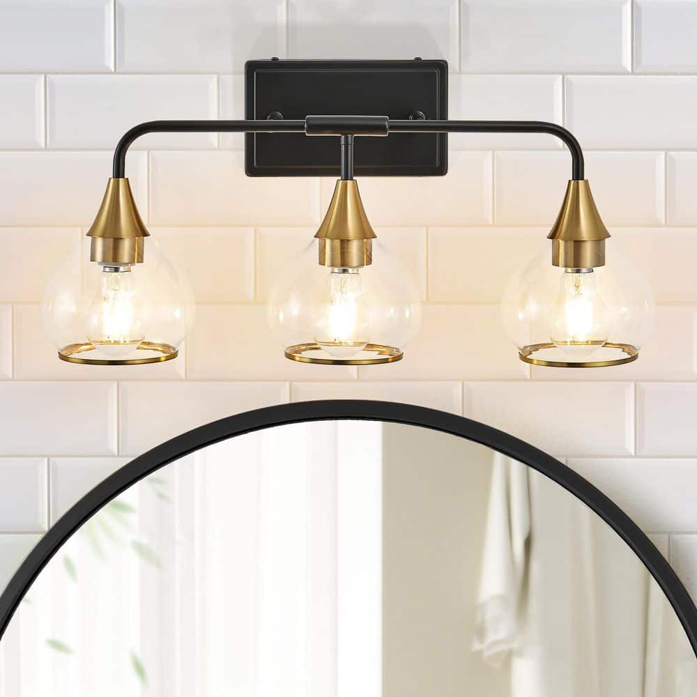 23 in. 3-Light Black and Gold Bathroom Vanity Light Fixture with Clear Glass Shades, No Bulbs Included price history on PriceWatchPro