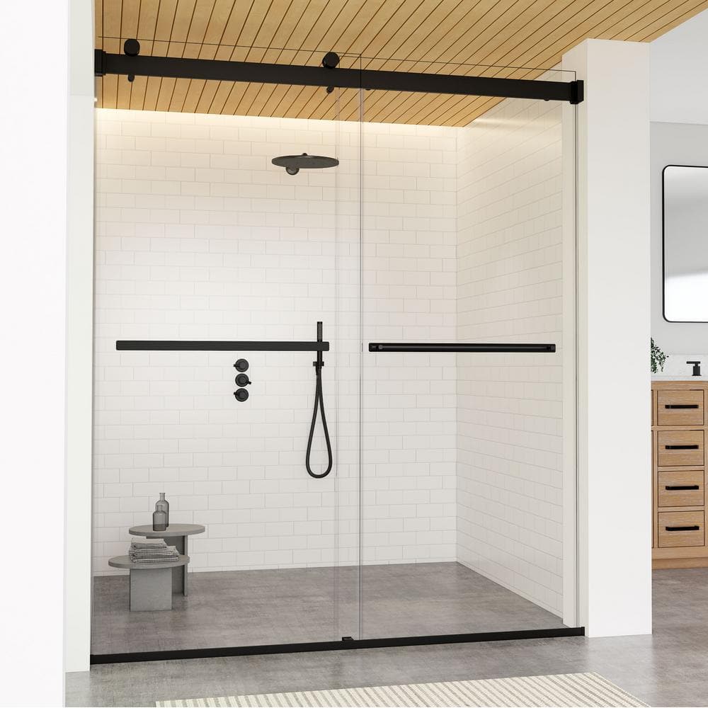 Altair 64" Matte Black Frameless Bypass Shower Door with Clear Glass