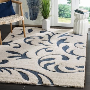 Florida Shag Cream/Blue Doormat 2 ft. x 4 ft. Floral Area Rug