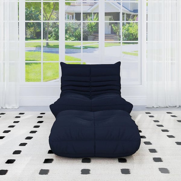 34.25 in. W Armless Teddy Velvet Rectangle 1-Seat Sofa Foam-Filled Thick Couch with Ottoman in Black