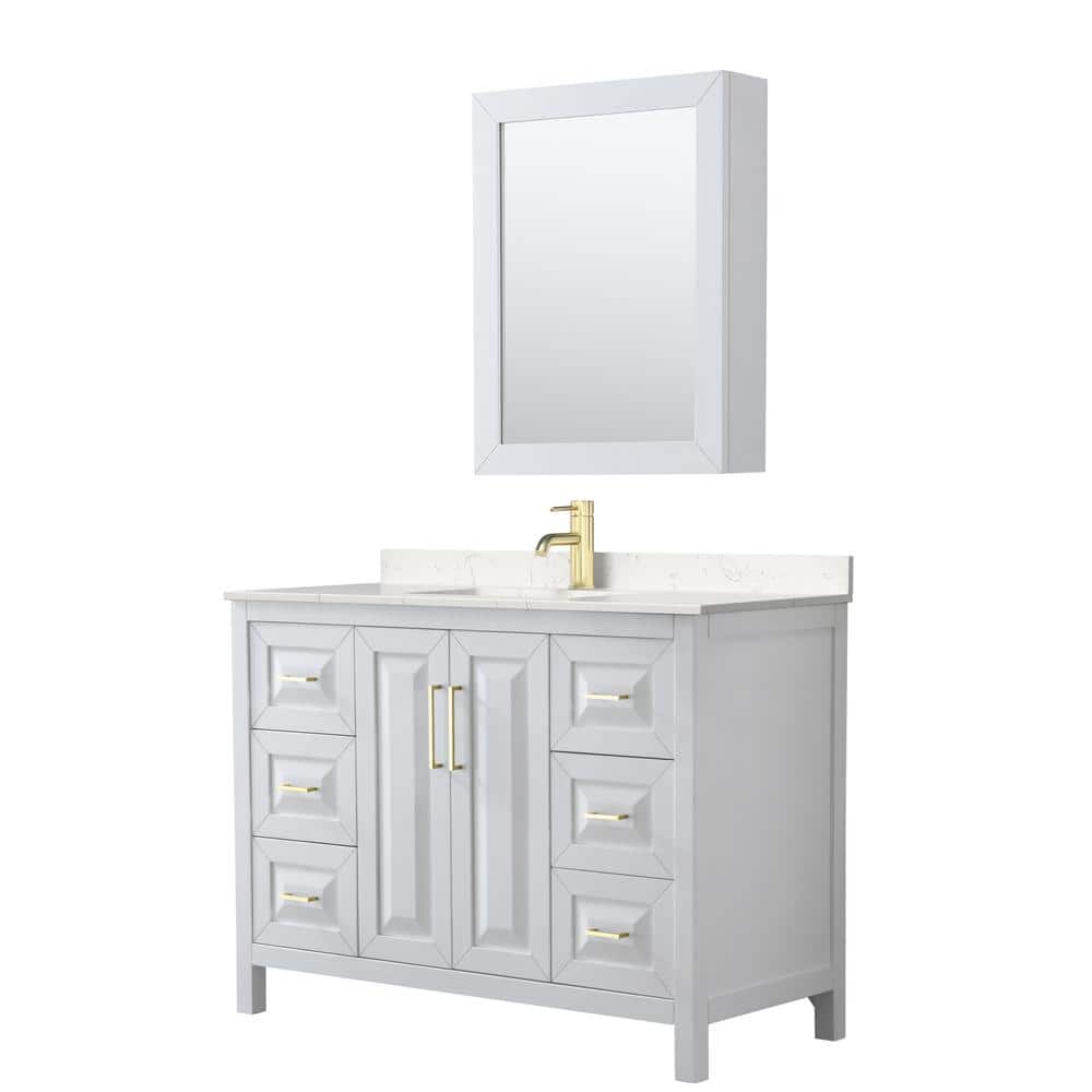 Daria 48 in. W x 22 in. D x 35.75 in. H Single Sink Bath Vanity in White with Carrara Cult. Marble Top and MedCab Mirror price history on PriceWatchPro