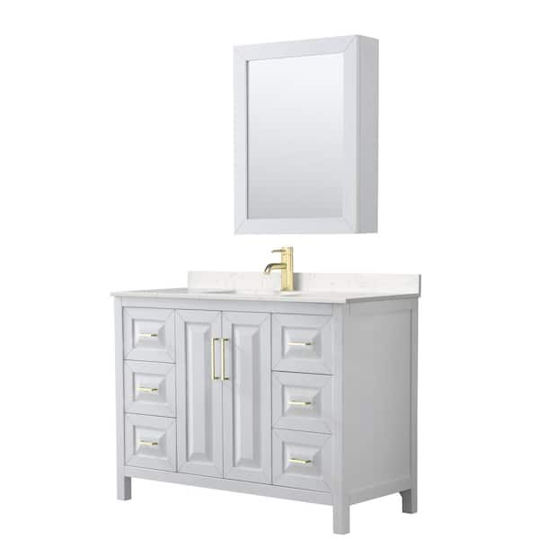 Wyndham Collection Daria 48 in. W x 22 in. D x 35.75 in. H Single Sink Bath Vanity in White with Carrara Cult. Marble Top and MedCab Mirror
