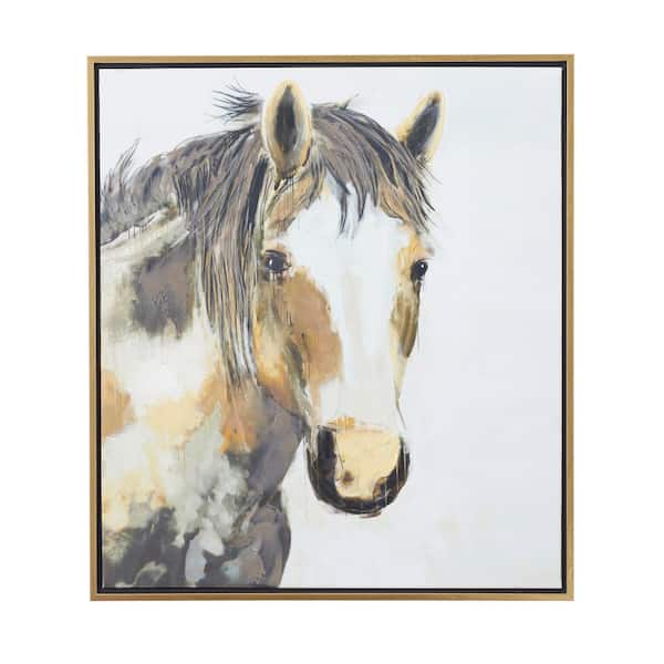 Litton Lane 1- Panel Horse Framed Wall Art with Gold Frame 36 in. x 32 in.