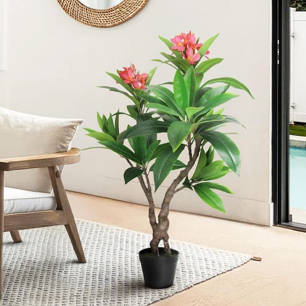 LIVING LUXURY 4 ft. Real Touch Fuchsia Artificial Plumeria Tree