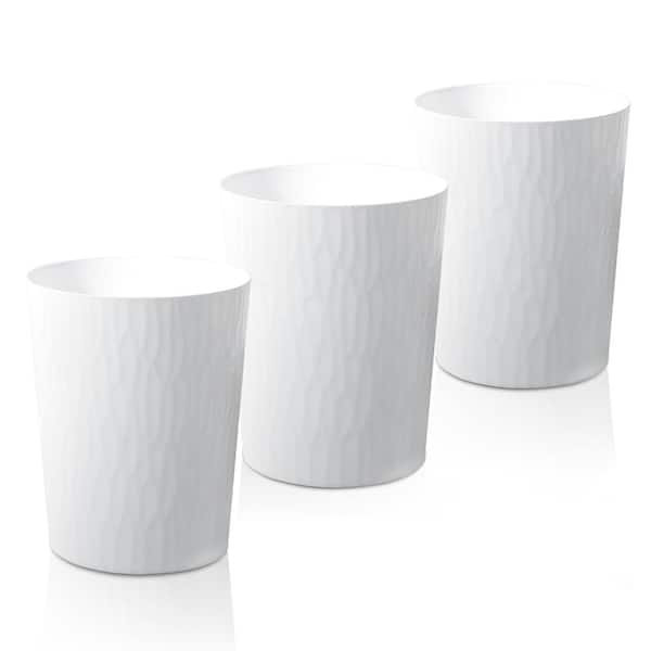 Small Round Plastic Wastebasket Bins for Bathroom, Kitchen and Office Use, 1.8-Gallon, 3 Pack, White