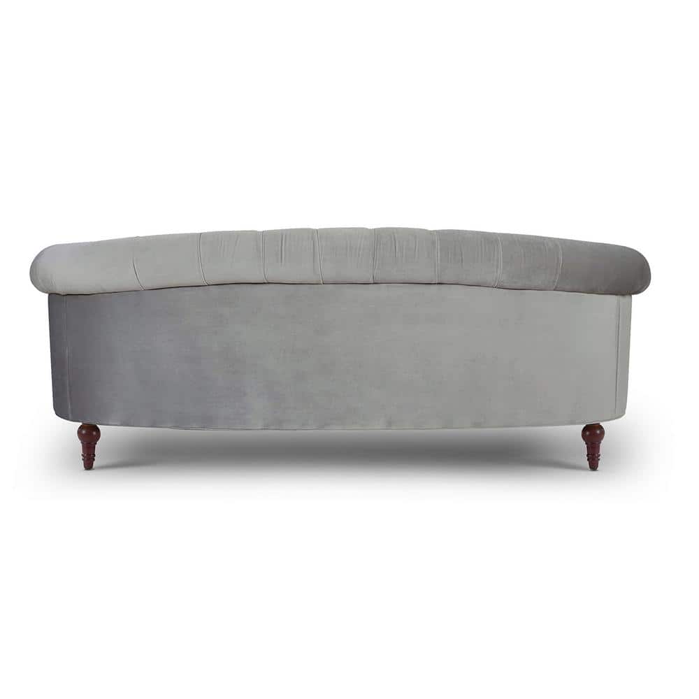 Opal Grey Velvet Chesterfield Sofa with Nailhead Accents and Wood Frame