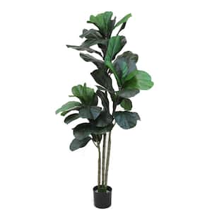 The Mod Greenhouse 48 in. Artificial Fiddle Leaf Tree in Black Matte Planter's Pot