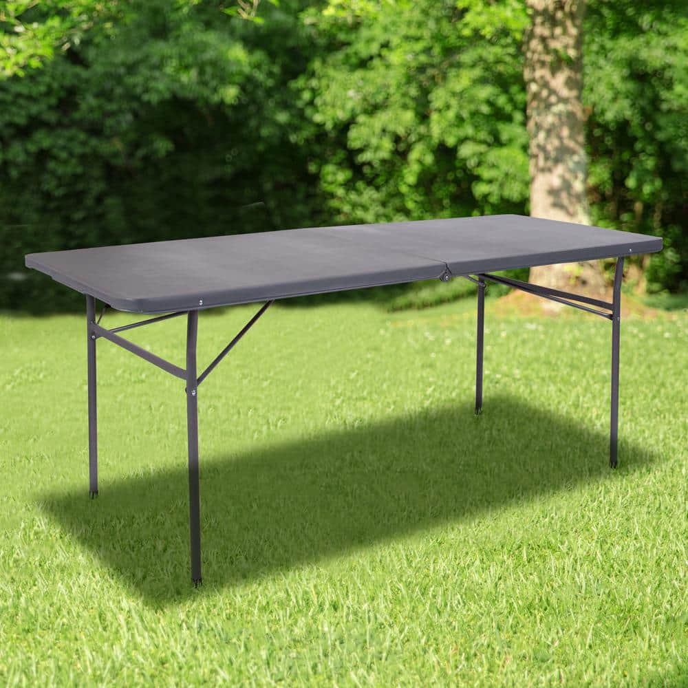 Dark Gray 6 ft. Rectangular Plastic Folding Banquet Table with Metal Frame