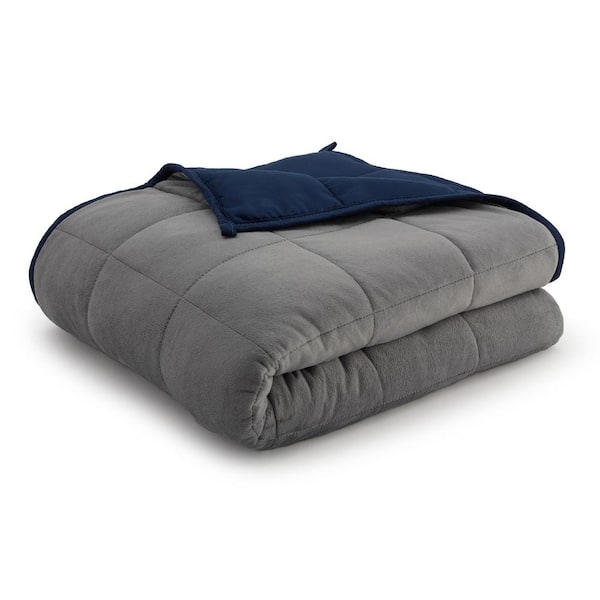 ELLA JAYNE Anti-Anxiety Grey/Navy Reversible Polyester 48 in. x 72 in. 15 lb. Weighted Blanket