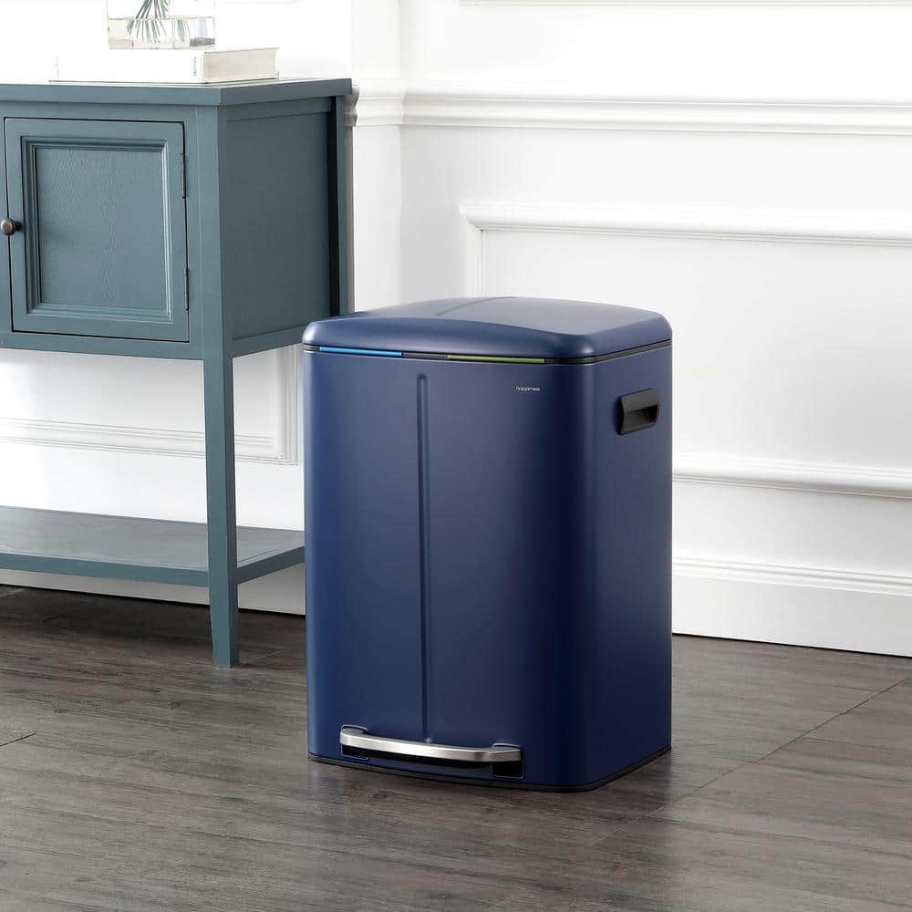 Denim Blue Stainless Steel 10.6-Gallon Step Trash Can