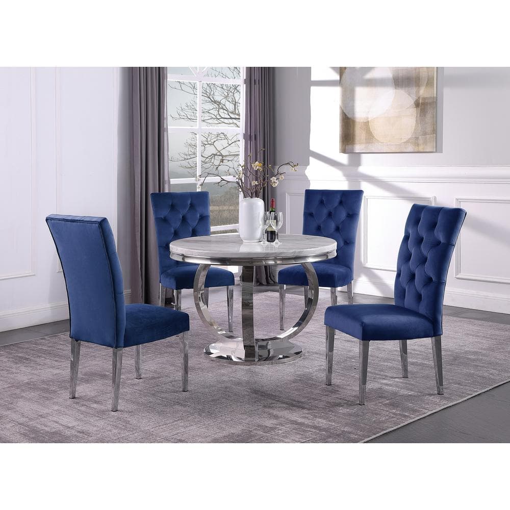 Layla White Faux Marble Round Dining Table with Steel Base