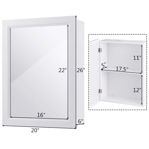 20 in. W x 26 in. H Rectangular White MDF Surface Mount Medicine Cabinet with Mirror