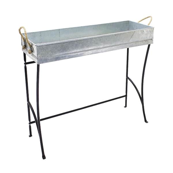 Stylish Trestle Indoor Outdoor Iron Decorative Pots, 27 in. H x 10.25 in. W, Black Powder Coat Finish