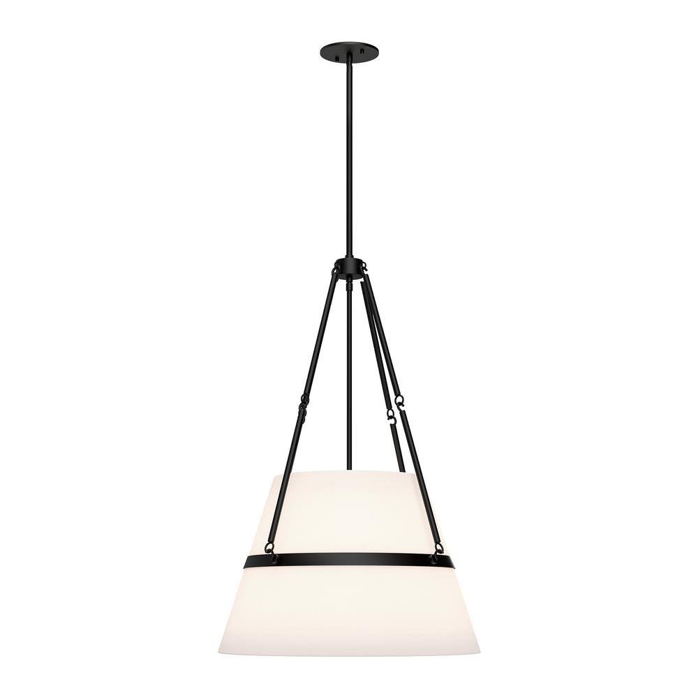 Matte Black and White Linen Drum Pendant Light