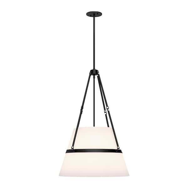 ALORA MOOD Oliver 18 in. 1 Light 60-Watt Matte Black/White Linen Pendant Light