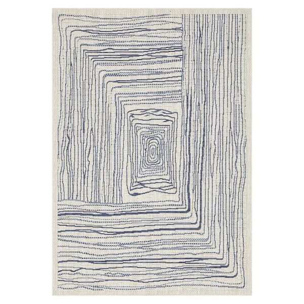 Kalina 5 ft. x 8 ft. Ivory and Blue Indoor/Outdoor Area Rug