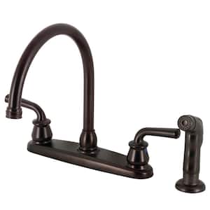 Restoration 2-Handle Deck Mount Centerset Kitchen Faucets with Plastic Sprayer in Oil Rubbed Bronze