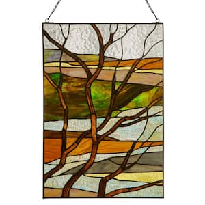 Multicolored Fall Treescape Stained Glass Window Panel