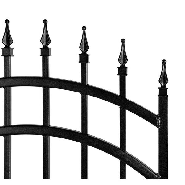 NUVO IRON 3.75 ft. x 4.67 ft. Tiger Eye Profile Black Metal Center Point Arched Top Fence Gate
