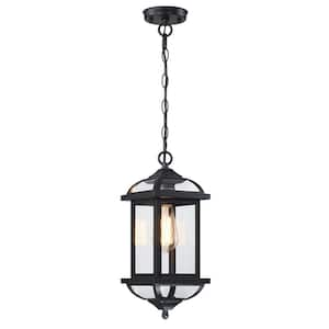 16.14 in. 1-Light Black Outdoor Pendant Light Fixture with Clear Beveled Glass