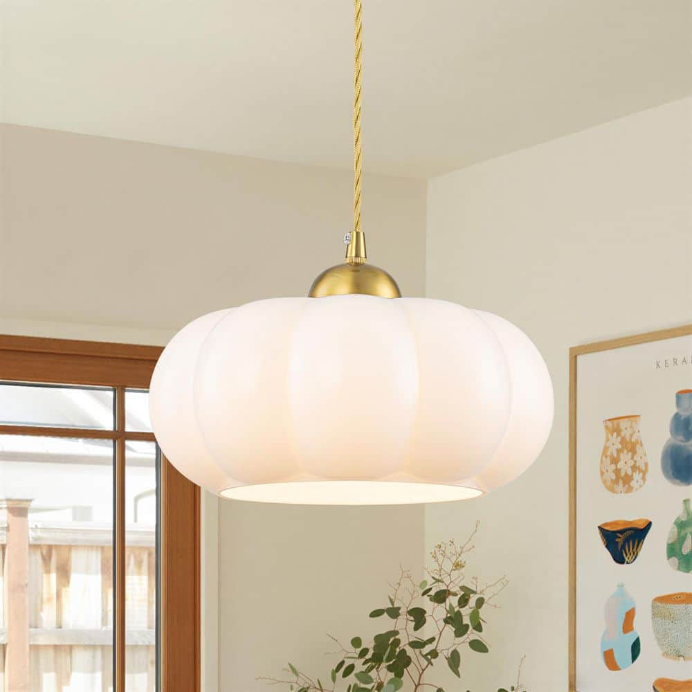 EDISLIVE 1-Light 9.8 in. Gold Modern Pendant Light with Opal Glass