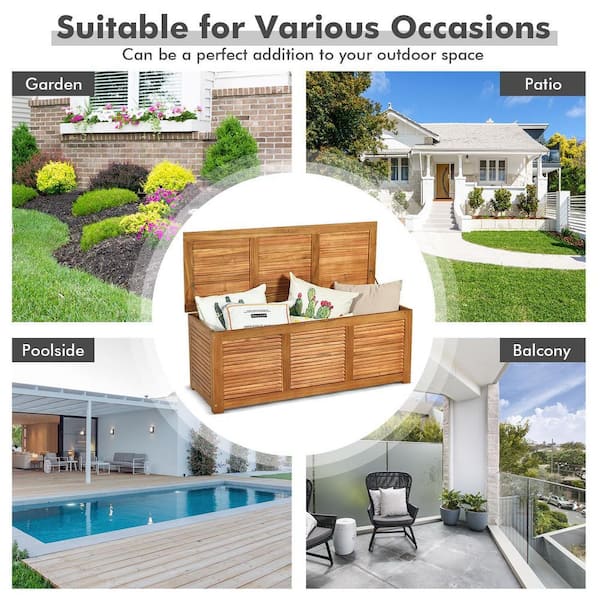 Gtnali Outdoor 46 Gal. Acacia Wood Storage Bench Deck Box, Nature