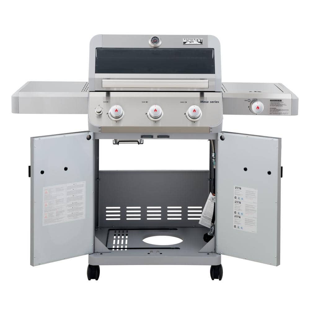 Stainless Steel 3-Burner Propane Gas Grill with Side Burner