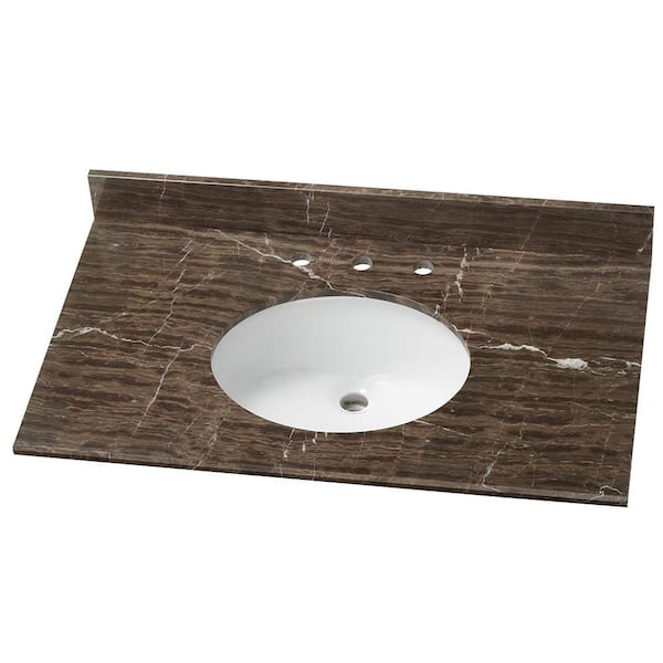 Home Decorators Collection 37 in. W x 21 in. D Cultured Marble White Single Sink Vanity Top in Coffee