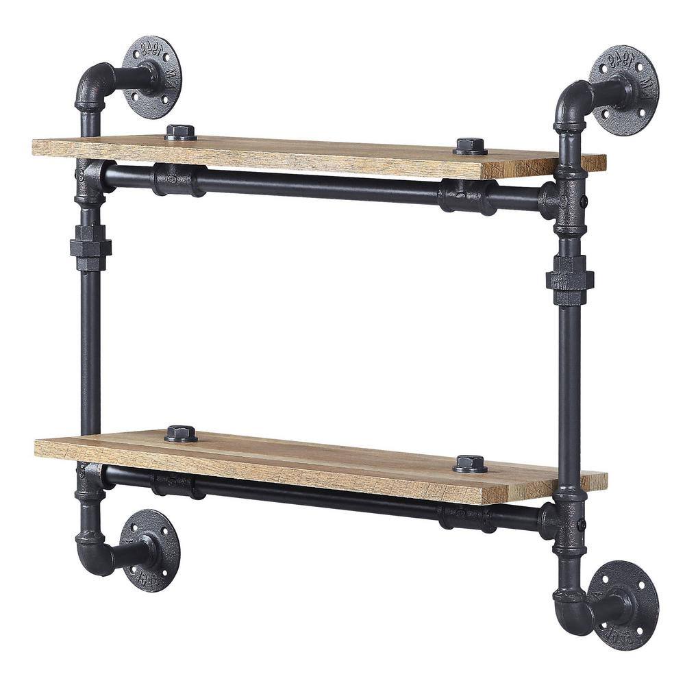 Industrial 28.5 in. W x 9.5 in. D Oak and Sandy Black Rectangular 2-Tier De