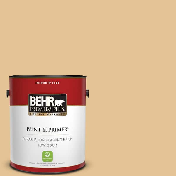 BEHR PREMIUM PLUS 1 gal. #310E-3 Ripe Wheat Flat Low Odor Interior Paint & Primer