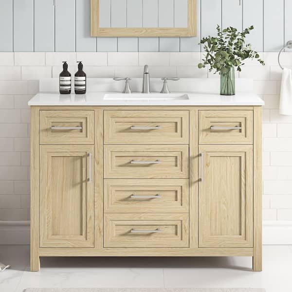 Beaufort 48 in. Single Sink Light Birch Bath Vanity with White Engineered Stone Top (Assembled)