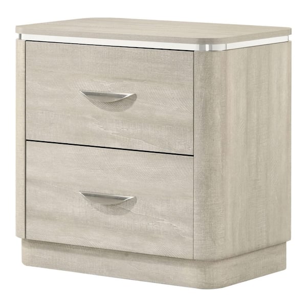 Furniture of America Manit Dusty Gray 2-Drawer 23.5 in. W Nightstand with Plinth Base and Curved Edges