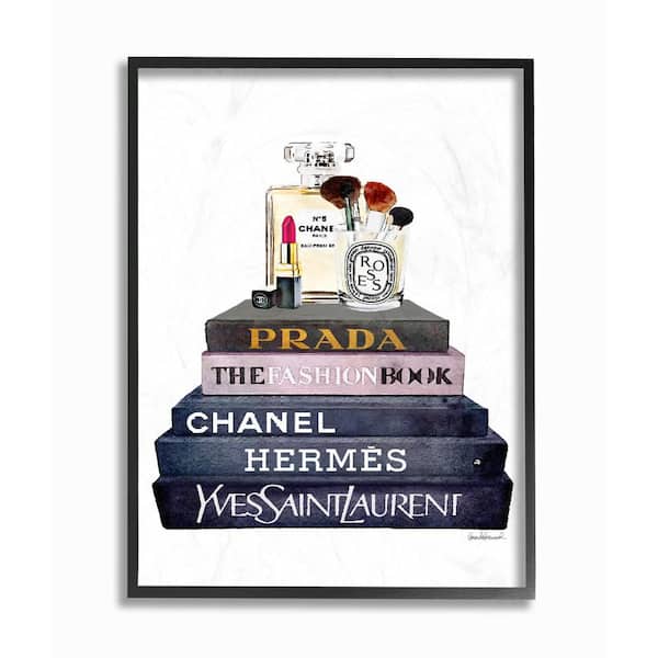 Stupell Industries "Glam Fashion Book Set With Makeup" by Amanda Greenwood Wood Framed Abstract Wall Art 20 in. x 16 in.