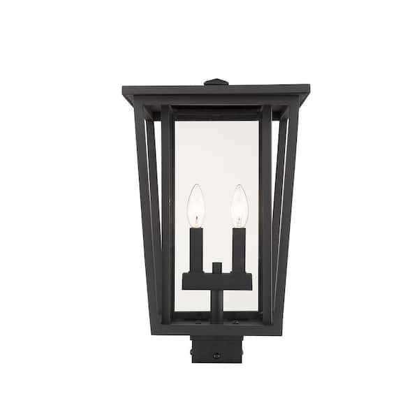 Unbranded Seoul 18.25 in. 2-Light Black Aluminum Hardwired Outdoor Weather Resistant Post Light Square Fitter w/No Bulb Included