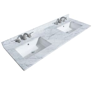 60 in. W x 22 in. D Marble Double Basin Vanity Top in White Carrara with White Basins