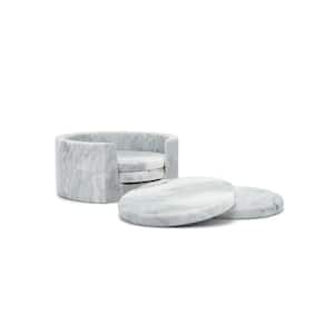 White Polished Marble Drink Coasters with Holder (Set of 4)