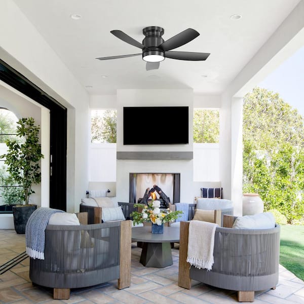 42 in. Indoor/Outdoor Flush Mount Black Ceiling Fan with 3-Color LED Light Kits and 6-Speed reversible DC Remote