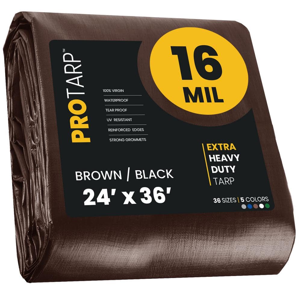 Cats Tarp Rip PROTARP 24 ft. x 36 ft. Brown/Black 16 Mil Heavy Duty Polyethylene Tarp ...