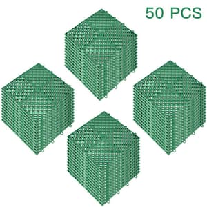 12 in. x 12 in. x 0.5 in. Composite Rubber Tiles Interlocking Garage Floor Tiles Outdoor Deck Tiles in Green (50-Packs)