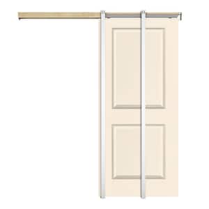 30 in. x 80 in. Beige Painted Composite MDF 2PANEL Interior Sliding Door with Pocket Door Frame and Hardware Kit