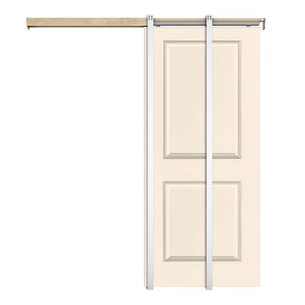 CALHOME 36 in. x 80 in. Beige Painted Composite MDF 2PANEL Interior Sliding Door with Pocket Door Frame and Hardware Kit