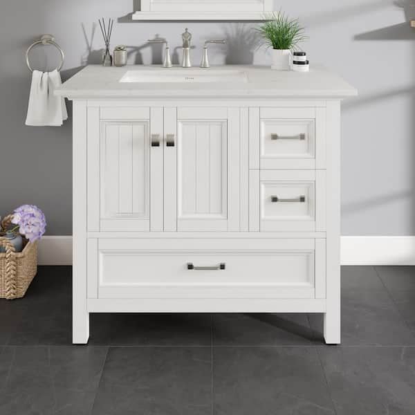 Britney 36 in. Single Sink White Bath Vanity with White Carrara Quartz Top (Assembled)