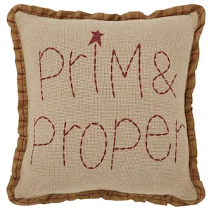 Connell Burgundy Natural Primitive Ruffled Prim, Proper 12 in. x 12 in. Throw Pillow